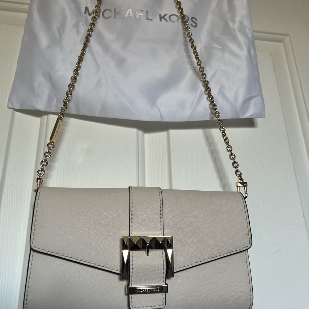 Michael Kors Cream Crossbody Bag with Chain Strap and Silver Hardware